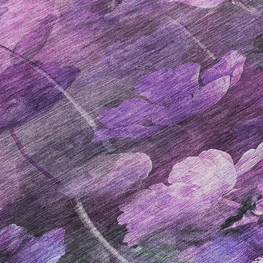 Purple Eggplant And Lavender Floral Washable Indoor Outdoor Area Rug Photo 6