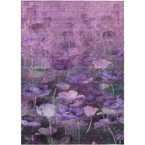 Purple Eggplant And Lavender Floral Washable Indoor Outdoor Area Rug Photo 2