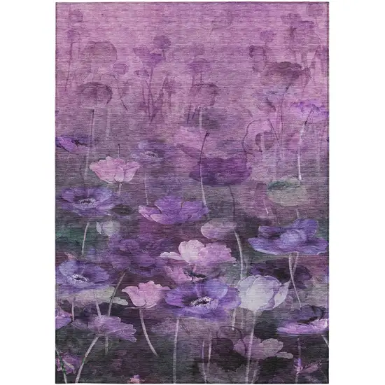 Purple Eggplant And Lavender Floral Washable Indoor Outdoor Area Rug Photo 5