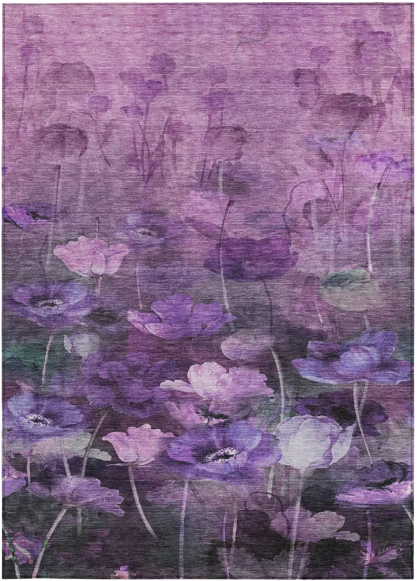Purple Eggplant And Lavender Floral Washable Indoor Outdoor Area Rug Photo 5