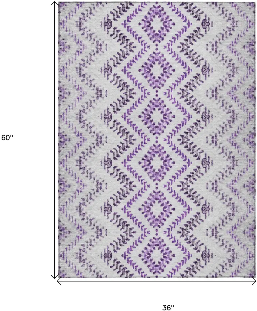 Purple Eggplant And Lavender Geometric Washable Indoor Outdoor Area Rug Photo 3