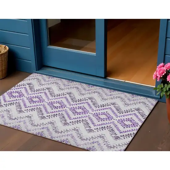 Purple Eggplant And Lavender Geometric Washable Indoor Outdoor Area Rug Photo 1