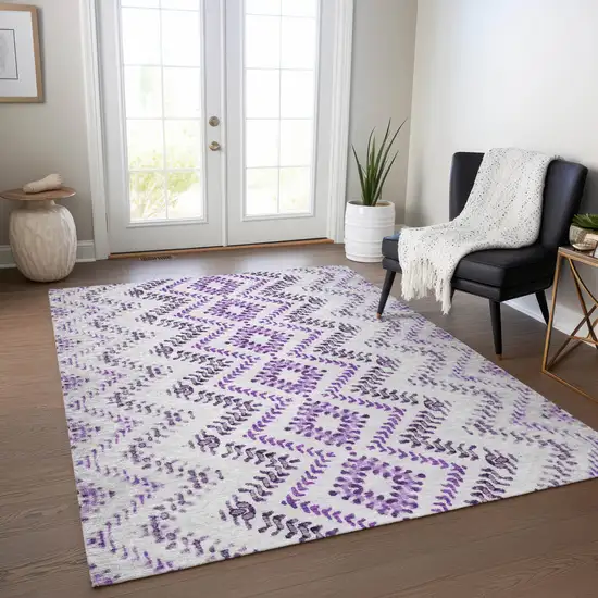 Purple Eggplant And Lavender Geometric Washable Indoor Outdoor Area Rug Photo 9