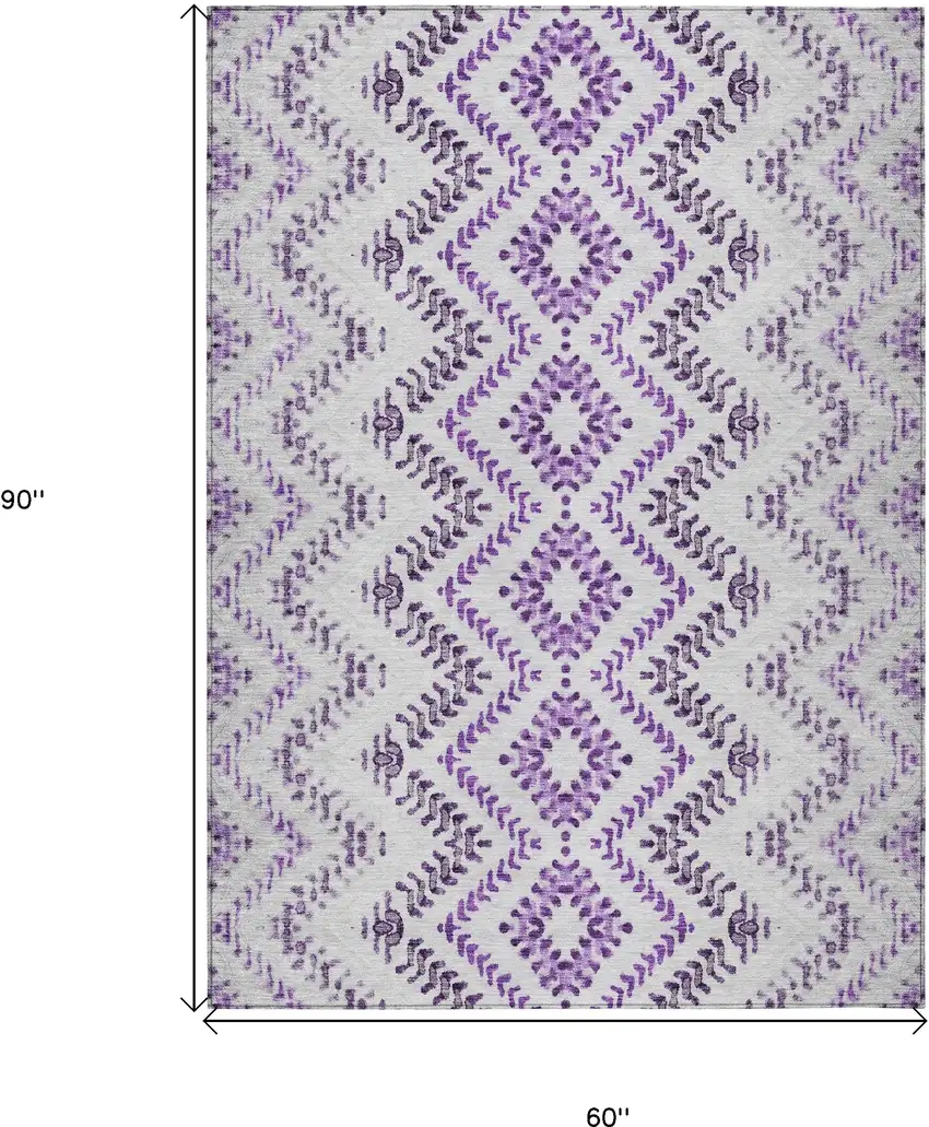 Purple Eggplant And Lavender Geometric Washable Indoor Outdoor Area Rug Photo 3