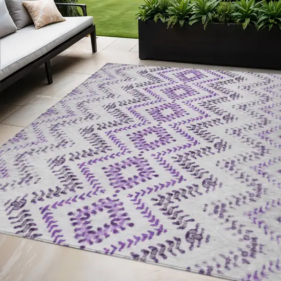 Purple Eggplant And Lavender Geometric Washable Indoor Outdoor Area Rug Photo 1