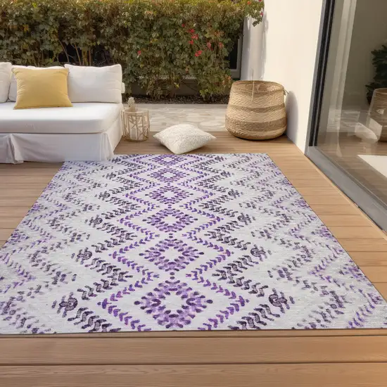 Purple Eggplant And Lavender Geometric Washable Indoor Outdoor Area Rug Photo 8