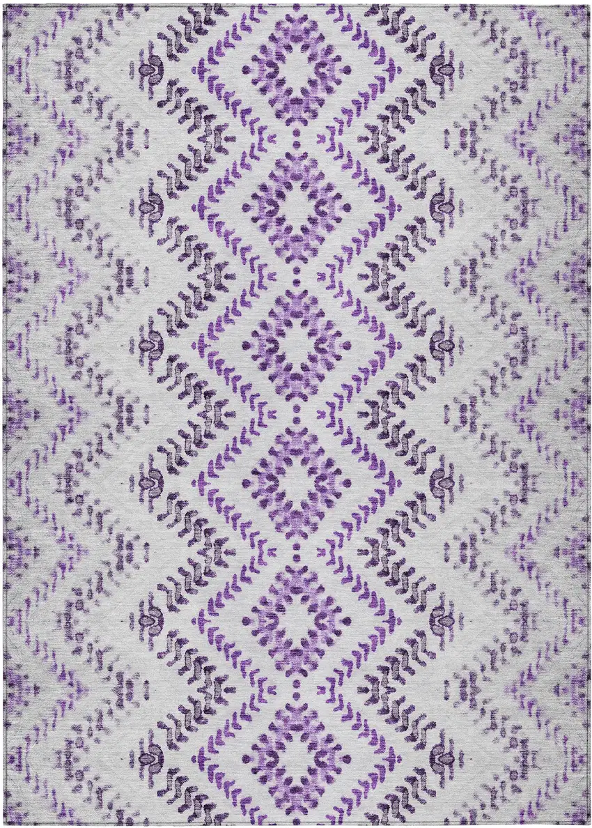 Purple Eggplant And Lavender Geometric Washable Indoor Outdoor Area Rug Photo 2