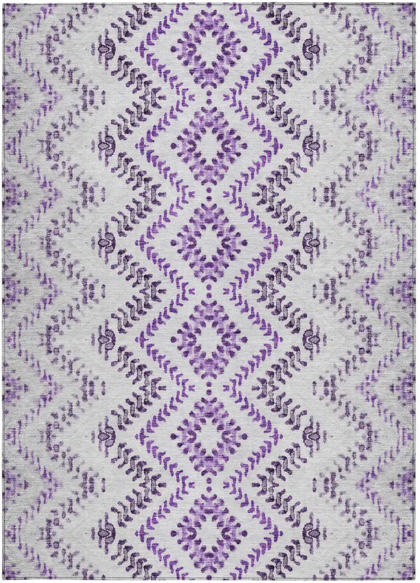 Purple Eggplant And Lavender Geometric Washable Indoor Outdoor Area Rug Photo 7