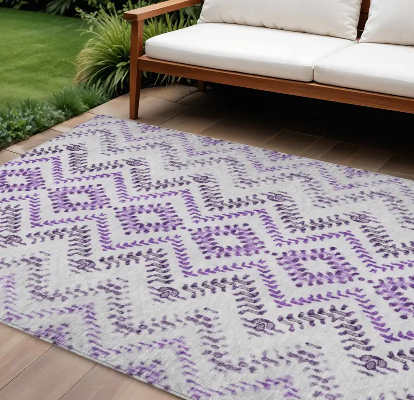 Purple Eggplant And Lavender Geometric Washable Indoor Outdoor Area Rug Photo 1