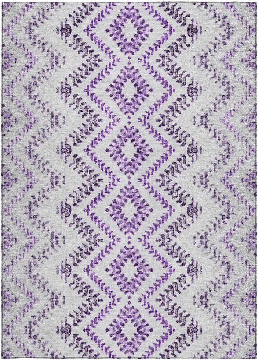 Purple Eggplant And Lavender Geometric Washable Indoor Outdoor Area Rug Photo 5