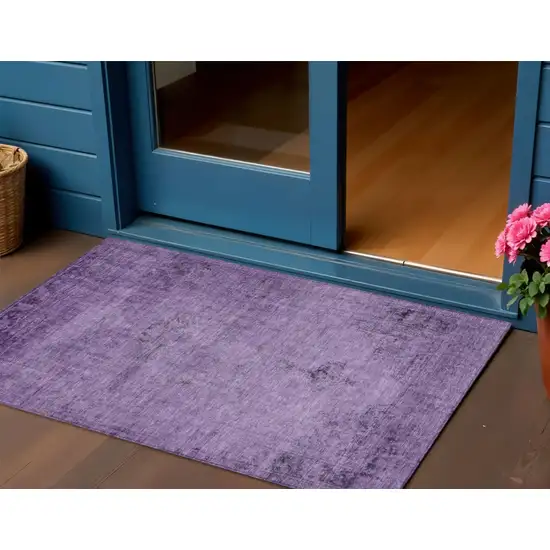 Purple Eggplant And Lavender Oriental Washable Indoor Outdoor Area Rug Photo 1