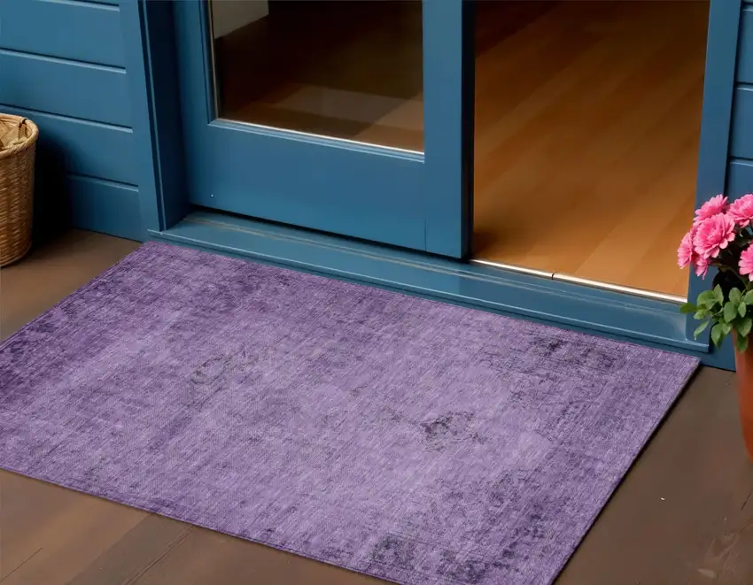 Purple Eggplant And Lavender Oriental Washable Indoor Outdoor Area Rug Photo 1
