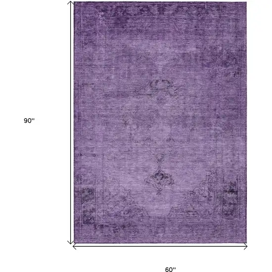 Purple Eggplant And Lavender Oriental Washable Indoor Outdoor Area Rug Photo 3