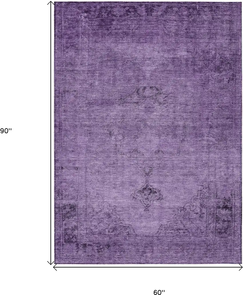 Purple Eggplant And Lavender Oriental Washable Indoor Outdoor Area Rug Photo 3
