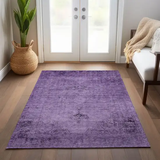 Purple Eggplant And Lavender Oriental Washable Indoor Outdoor Area Rug Photo 9