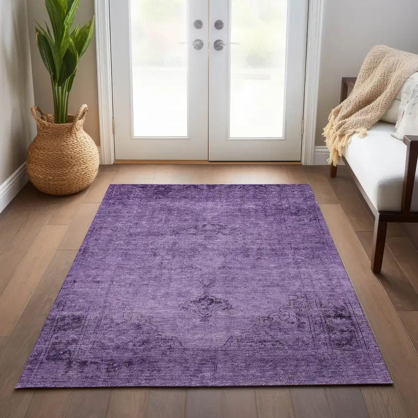 Purple Eggplant And Lavender Oriental Washable Indoor Outdoor Area Rug Photo 9