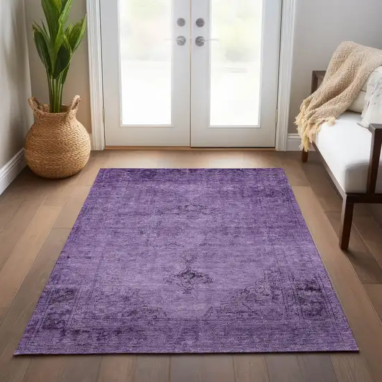 Purple Eggplant And Lavender Oriental Washable Indoor Outdoor Area Rug Photo 9