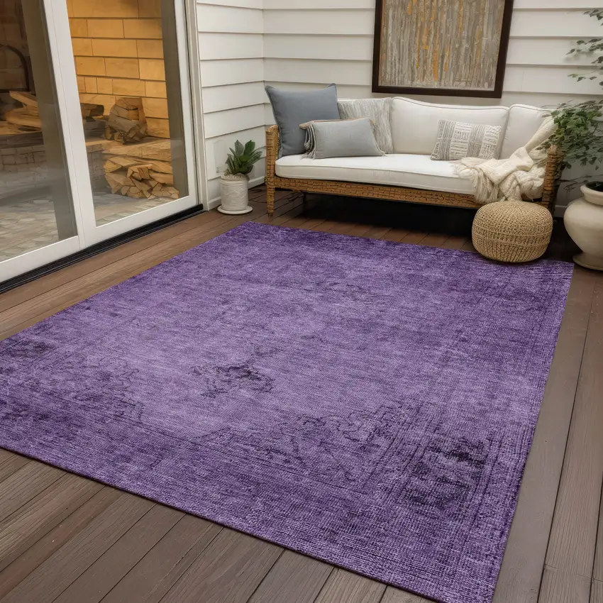 Purple Eggplant And Lavender Oriental Washable Indoor Outdoor Area Rug Photo 9
