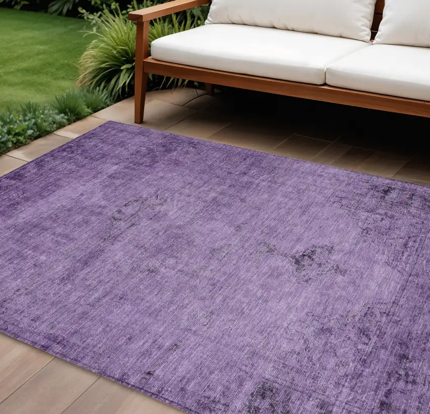 Purple Eggplant And Lavender Oriental Washable Indoor Outdoor Area Rug Photo 1