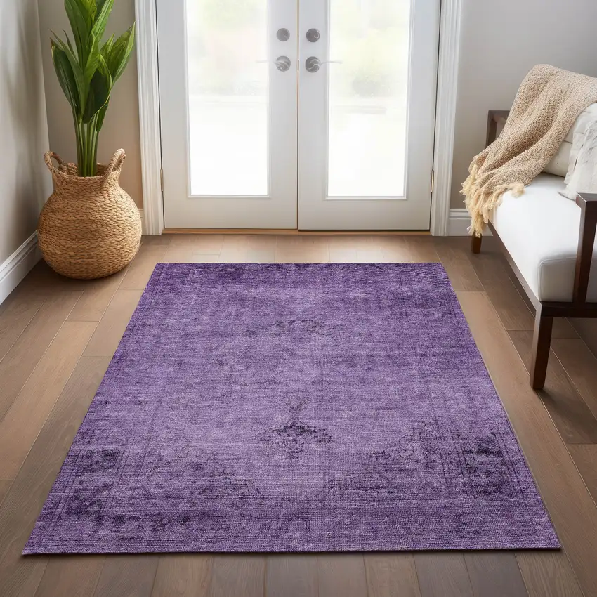 Purple Eggplant And Lavender Oriental Washable Indoor Outdoor Area Rug Photo 9