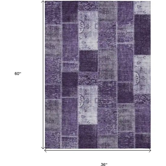 Purple Eggplant And Lavender Patchwork Washable Indoor Outdoor Area Rug Photo 3