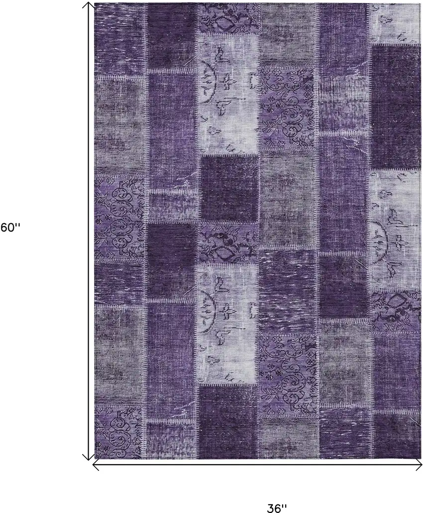 Purple Eggplant And Lavender Patchwork Washable Indoor Outdoor Area Rug Photo 3