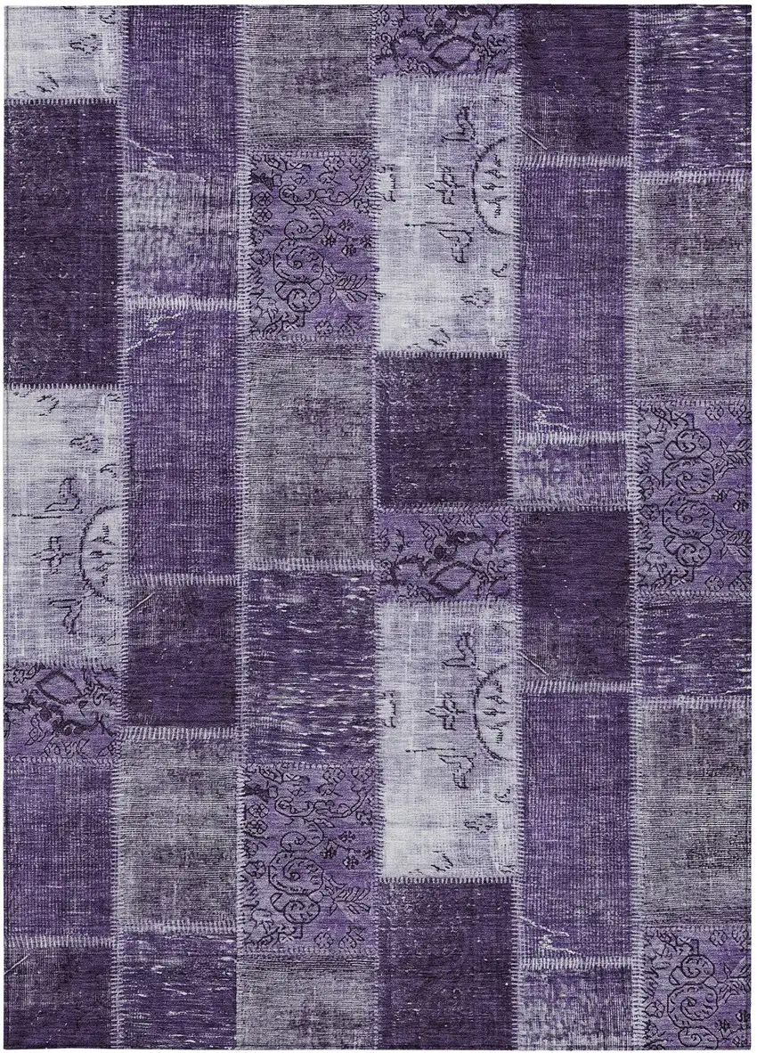 Purple Eggplant And Lavender Patchwork Washable Indoor Outdoor Area Rug Photo 6