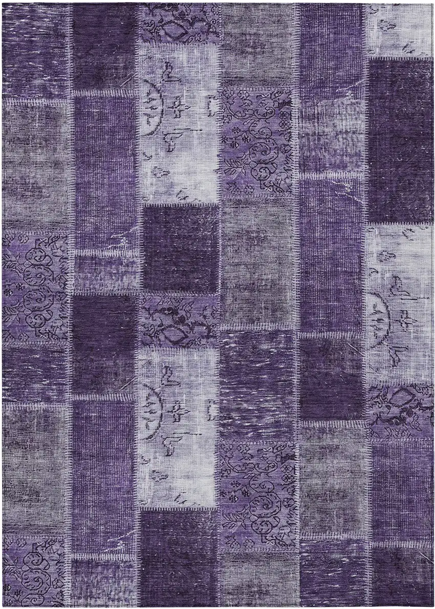 Purple Eggplant And Lavender Patchwork Washable Indoor Outdoor Area Rug Photo 2
