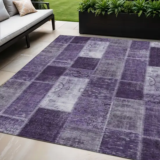 Purple Eggplant And Lavender Patchwork Washable Indoor Outdoor Area Rug Photo 1