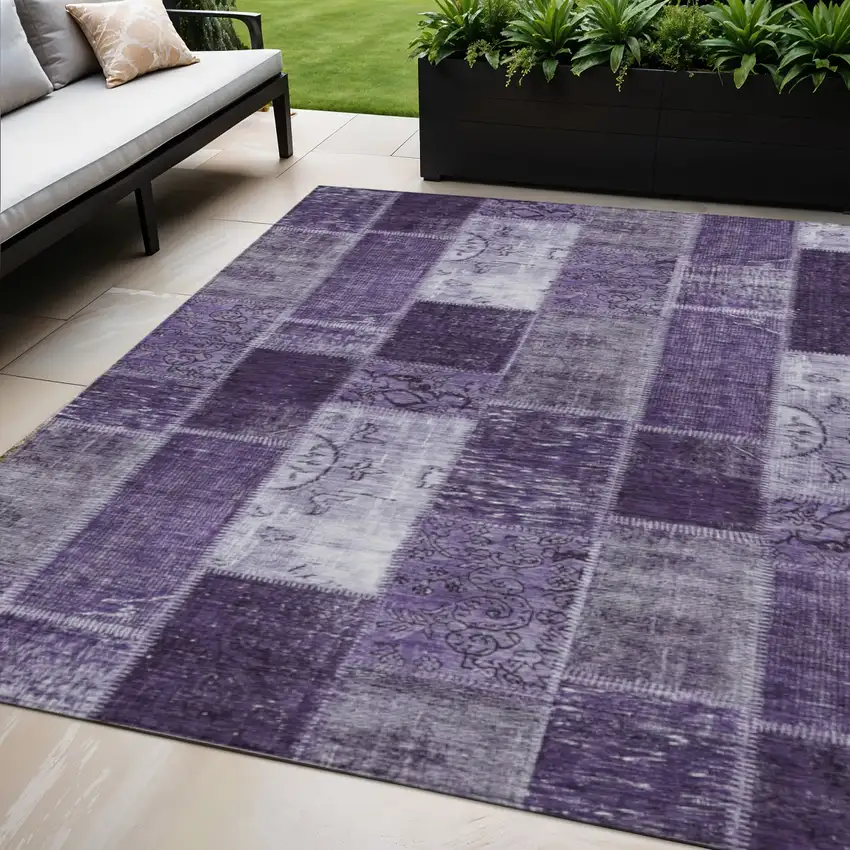 Purple Eggplant And Lavender Patchwork Washable Indoor Outdoor Area Rug Photo 1