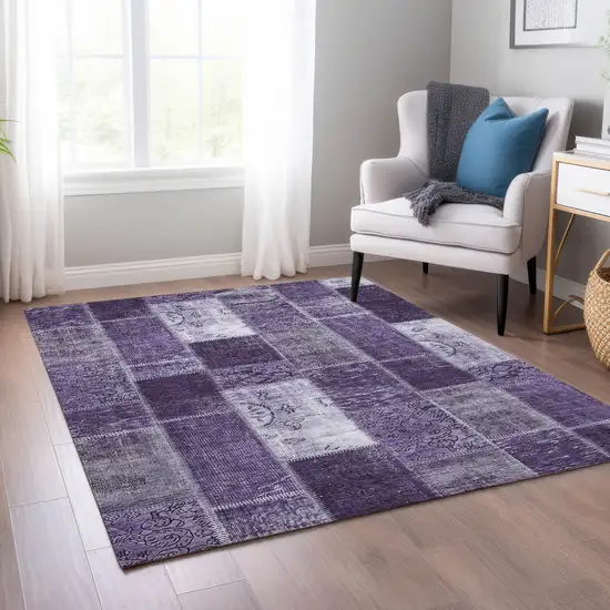 Purple Eggplant And Lavender Patchwork Washable Indoor Outdoor Area Rug Photo 7