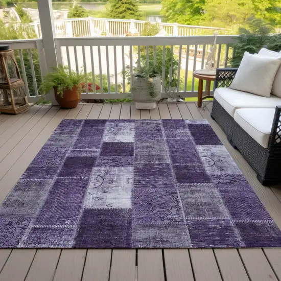 Purple Eggplant And Lavender Patchwork Washable Indoor Outdoor Area Rug Photo 9