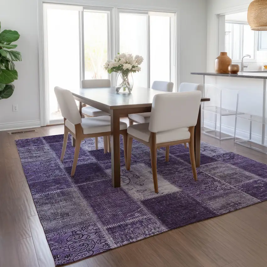 Purple Eggplant And Lavender Patchwork Washable Indoor Outdoor Area Rug Photo 8