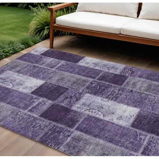 Purple Eggplant And Lavender Patchwork Washable Indoor Outdoor Area Rug Photo 1