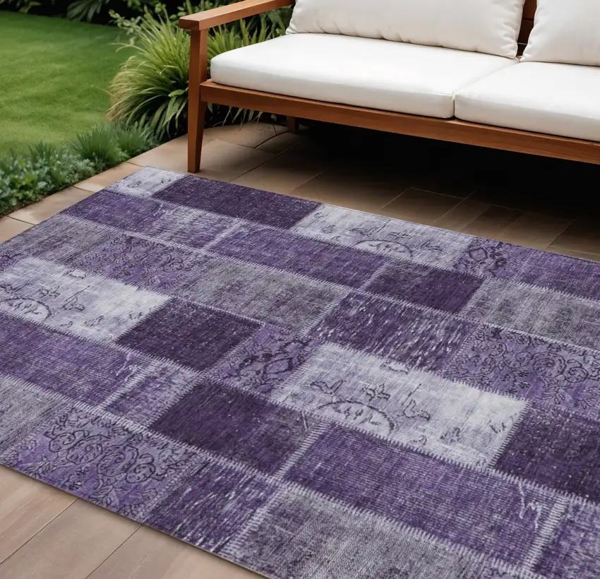 Purple Eggplant And Lavender Patchwork Washable Indoor Outdoor Area Rug Photo 1