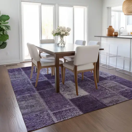 Purple Eggplant And Lavender Patchwork Washable Indoor Outdoor Area Rug Photo 8