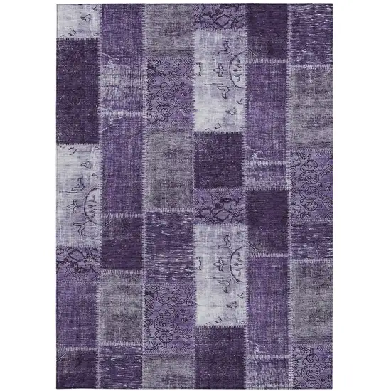 Purple Eggplant And Lavender Patchwork Washable Indoor Outdoor Area Rug Photo 5