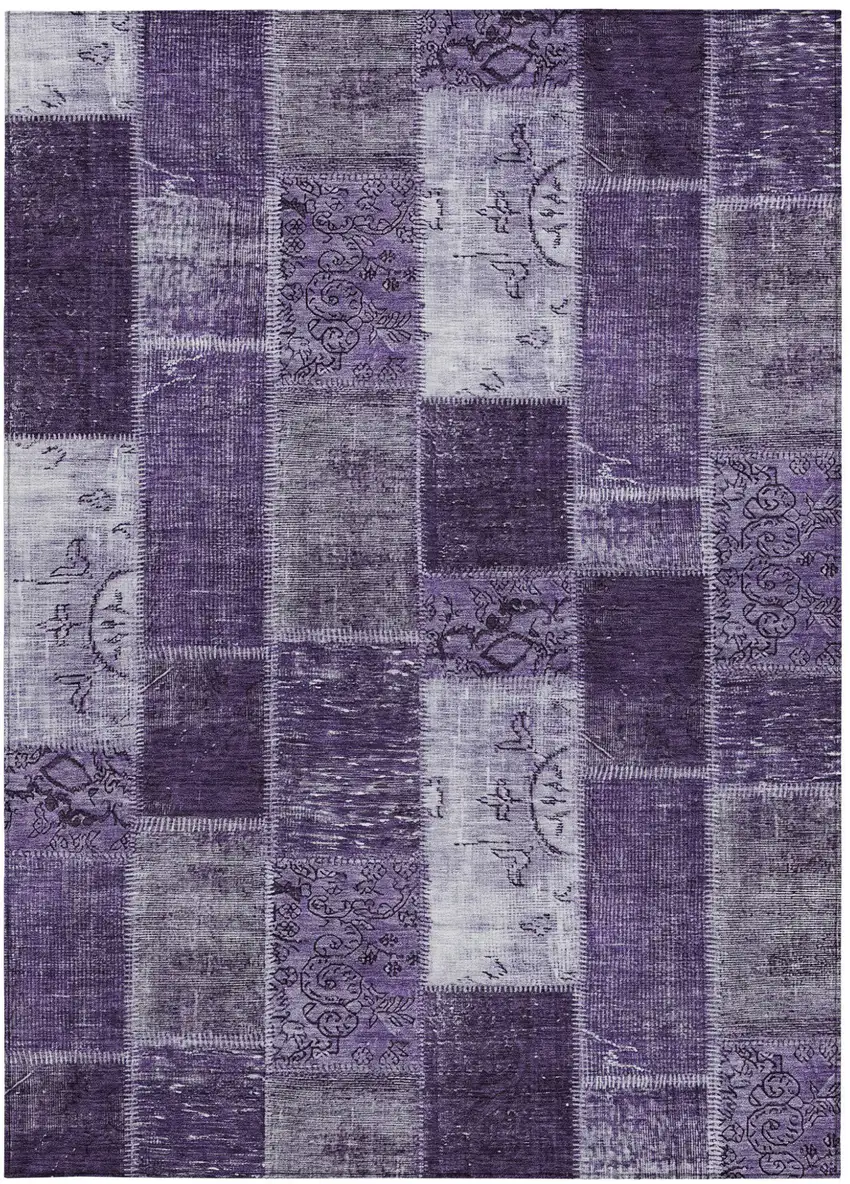Purple Eggplant And Lavender Patchwork Washable Indoor Outdoor Area Rug Photo 5