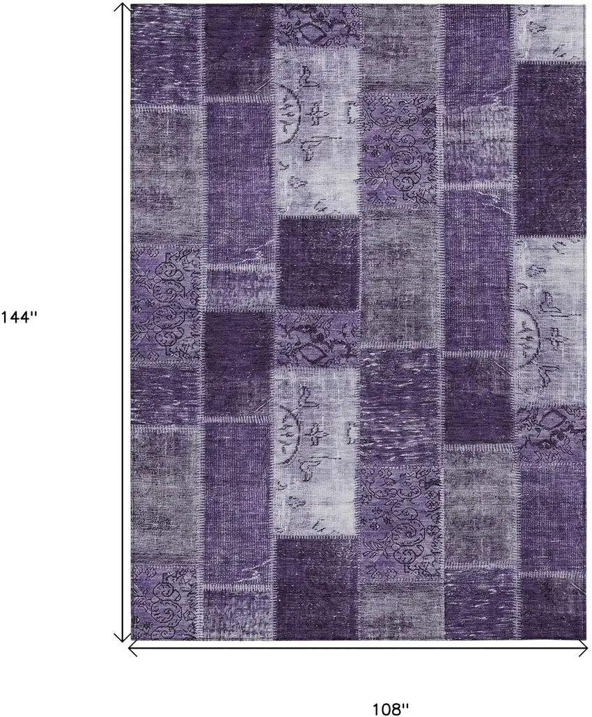 Purple Eggplant And Lavender Patchwork Washable Indoor Outdoor Area Rug Photo 9