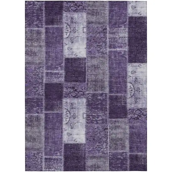 Purple Eggplant And Lavender Patchwork Washable Indoor Outdoor Area Rug Photo 1