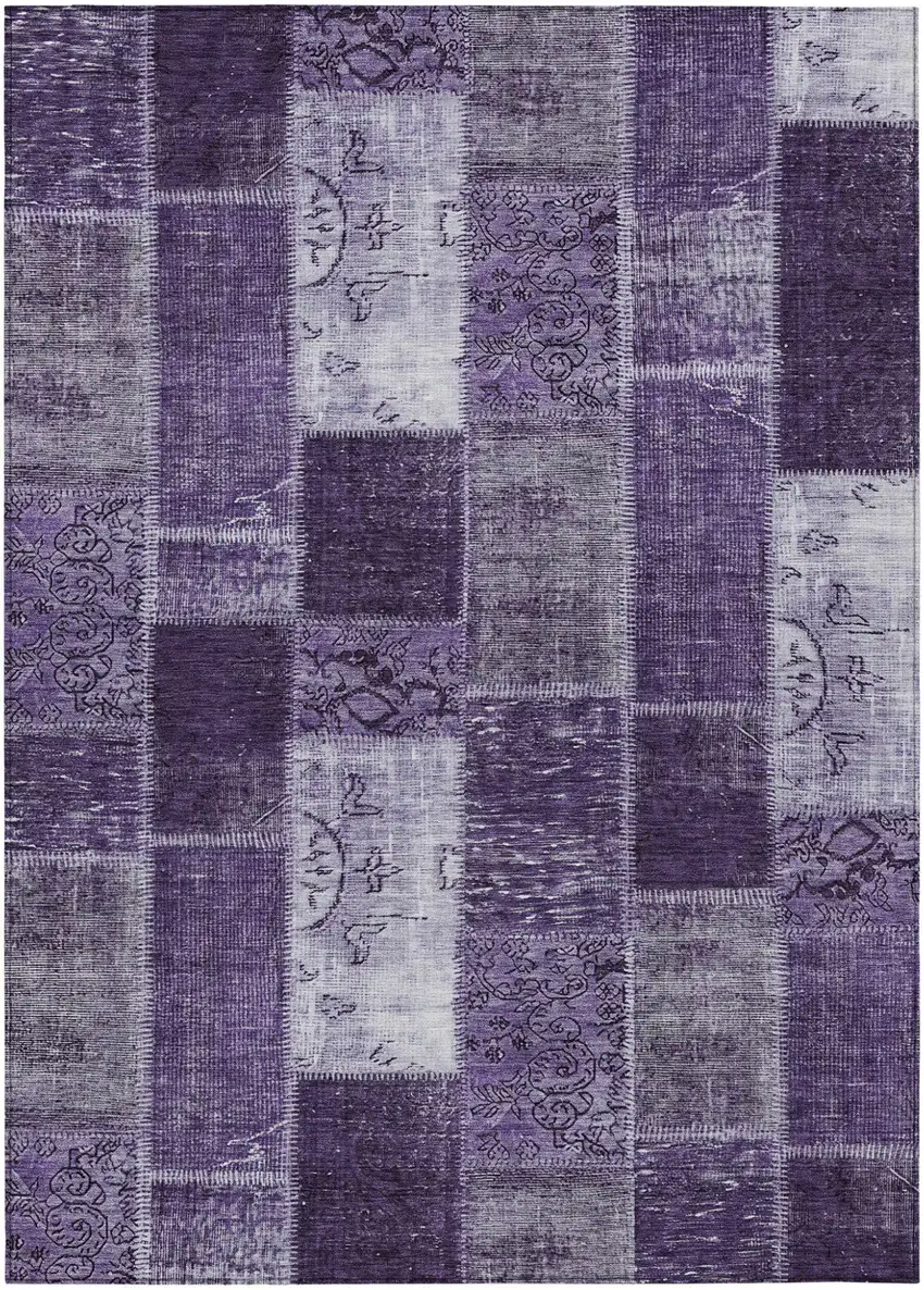 Purple Eggplant And Lavender Patchwork Washable Indoor Outdoor Area Rug Photo 1