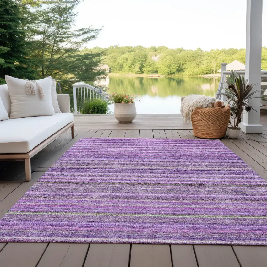 Purple Eggplant And Lilac Striped Washable Indoor Outdoor Area Rug Photo 9