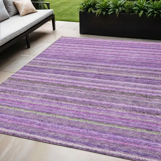 Purple Eggplant And Lilac Striped Washable Indoor Outdoor Area Rug Photo 1