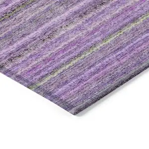 Photo of Purple Eggplant And Lilac Striped Washable Indoor Outdoor Area Rug