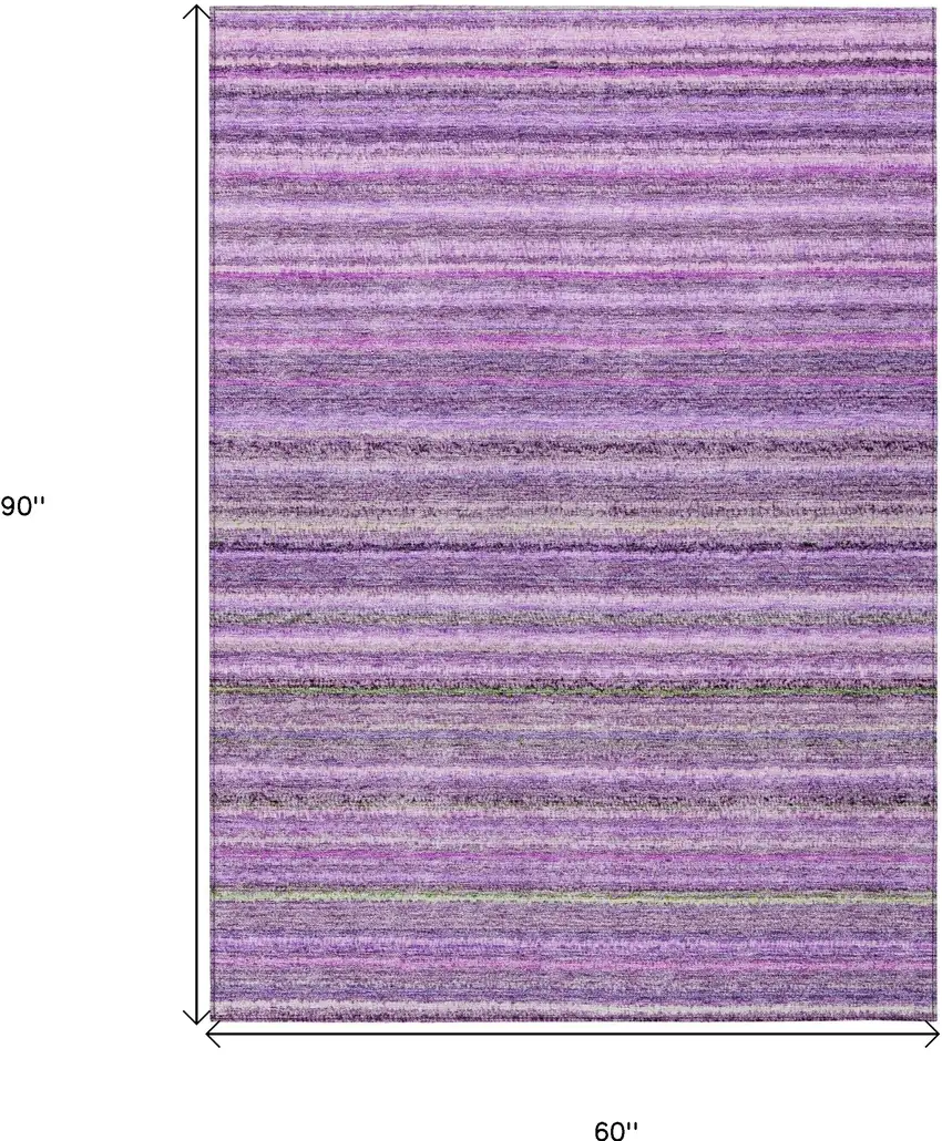 Purple Eggplant And Lilac Striped Washable Indoor Outdoor Area Rug Photo 3