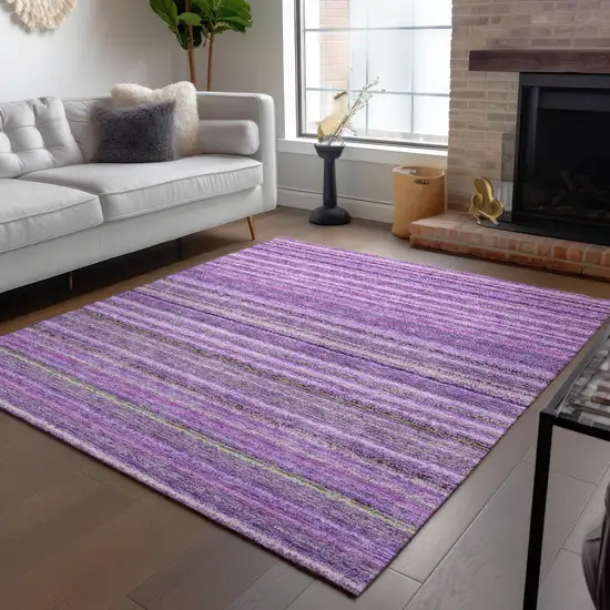 Purple Eggplant And Lilac Striped Washable Indoor Outdoor Area Rug Photo 8