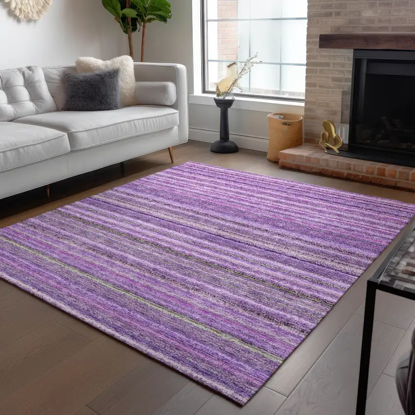 Purple Eggplant And Lilac Striped Washable Indoor Outdoor Area Rug Photo 8