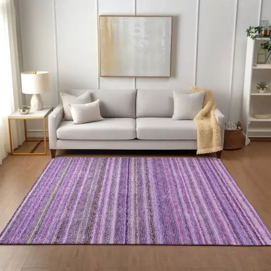 Purple Eggplant And Lilac Striped Washable Indoor Outdoor Area Rug Photo 7
