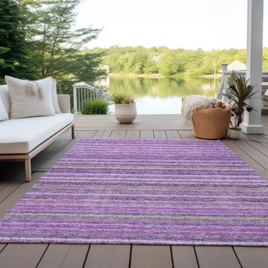 Purple Eggplant And Lilac Striped Washable Indoor Outdoor Area Rug Photo 8