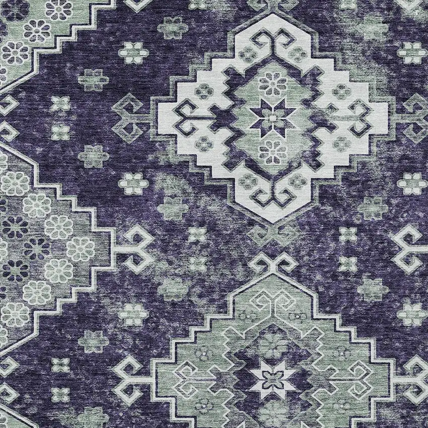 Purple Eggplant And Sage Medallion Washable Indoor Outdoor Area Rug Photo 7